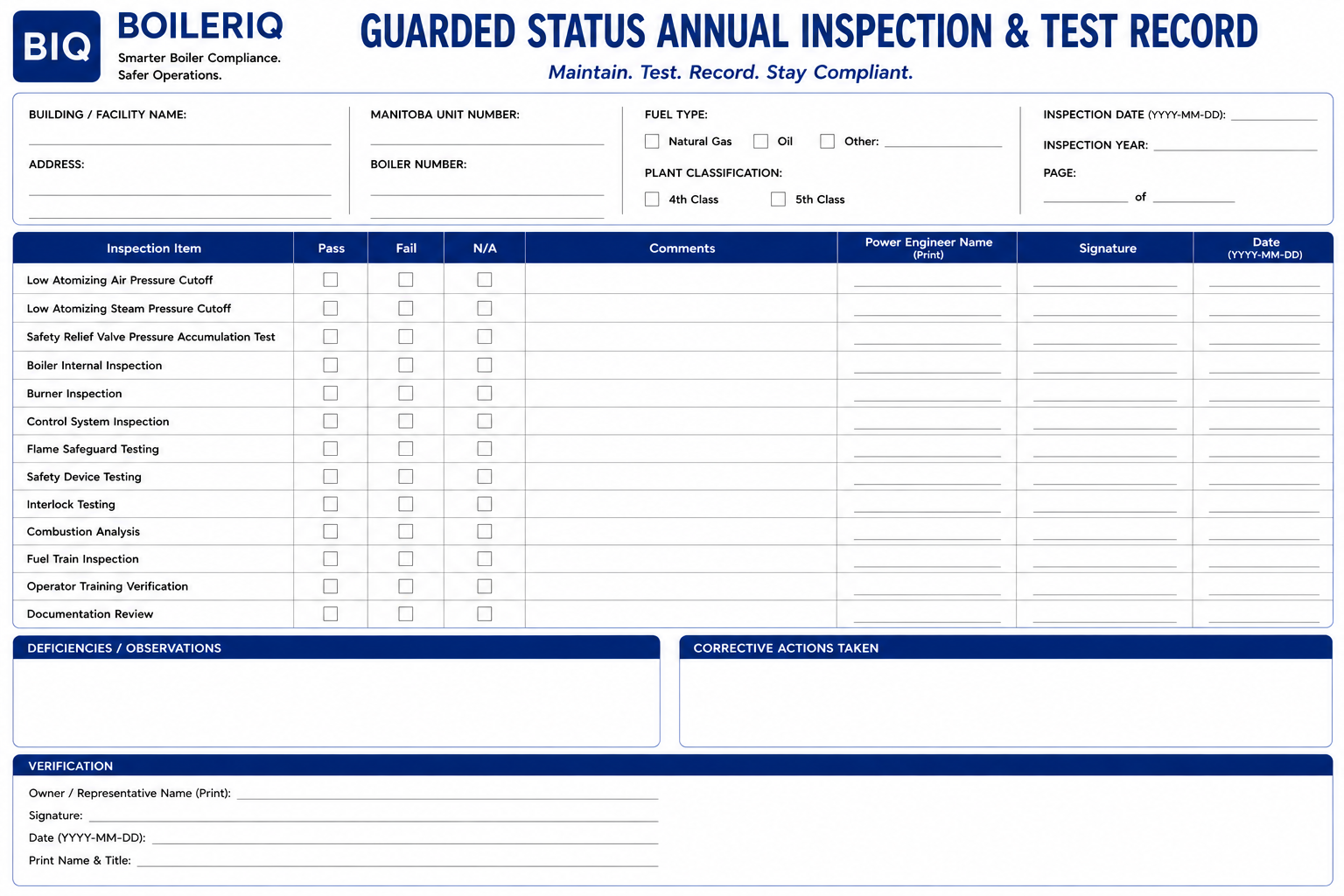 Preview of Guarded Status Annual Inspection & Test Record