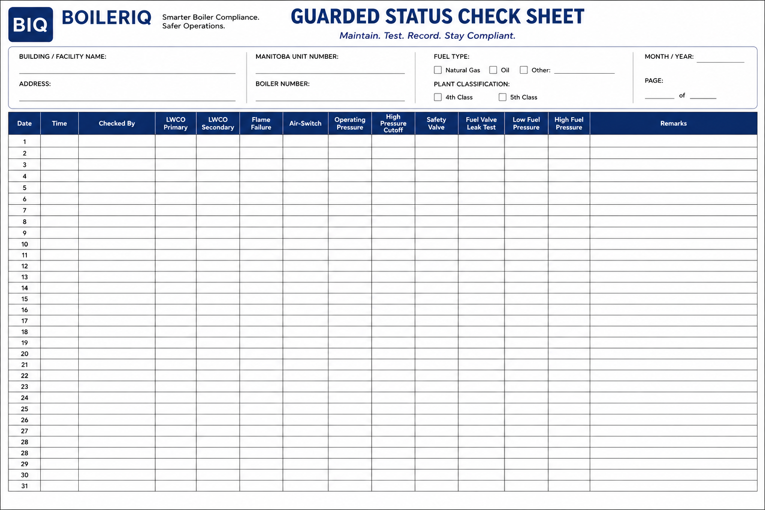 Preview of Guarded Status Daily Check Sheet