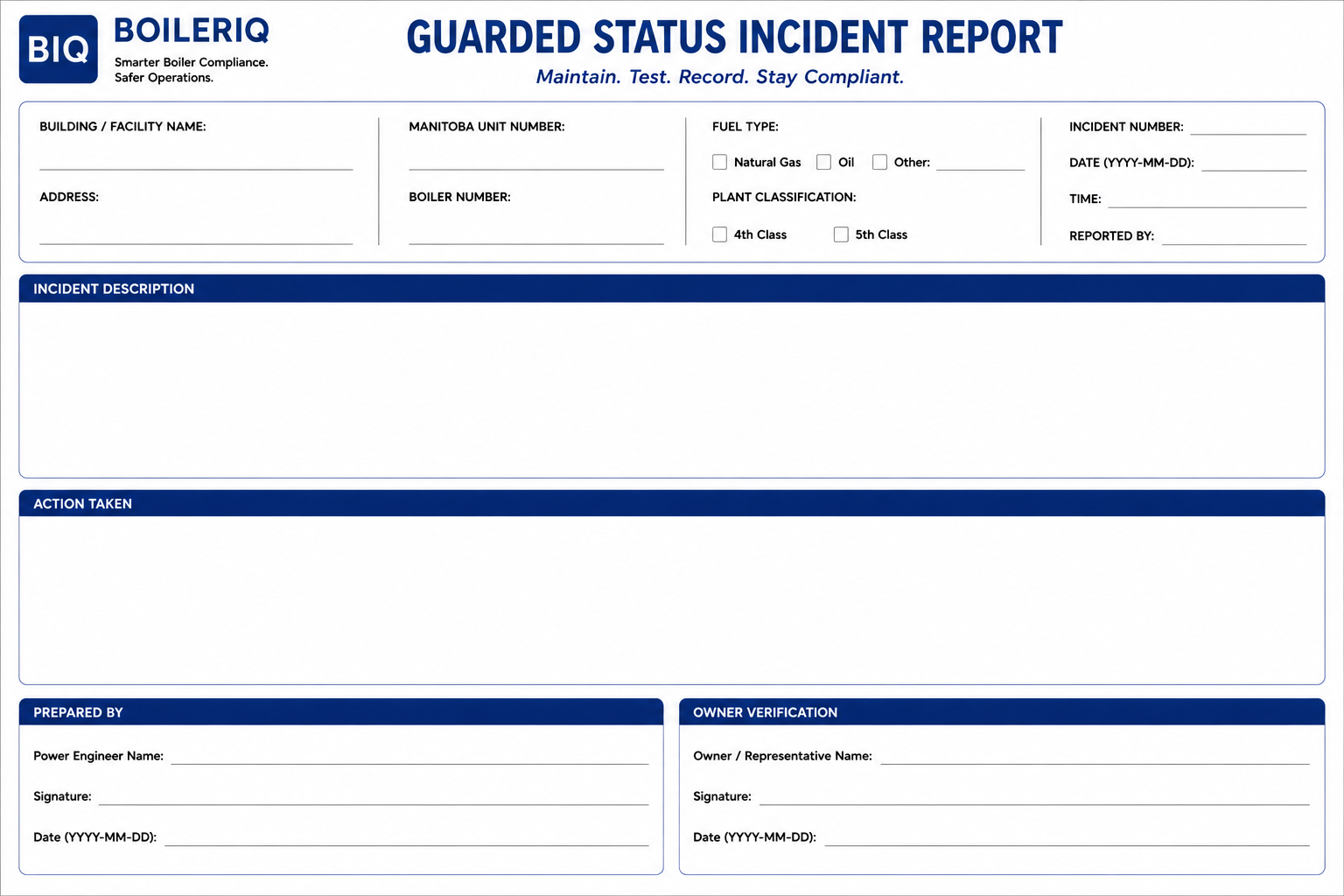 Preview of Guarded Status Incident Report