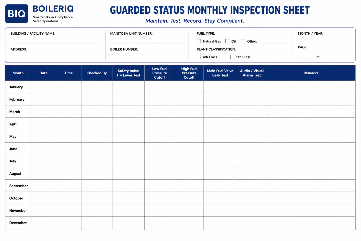 Preview of Guarded Status Monthly Inspection Sheet
